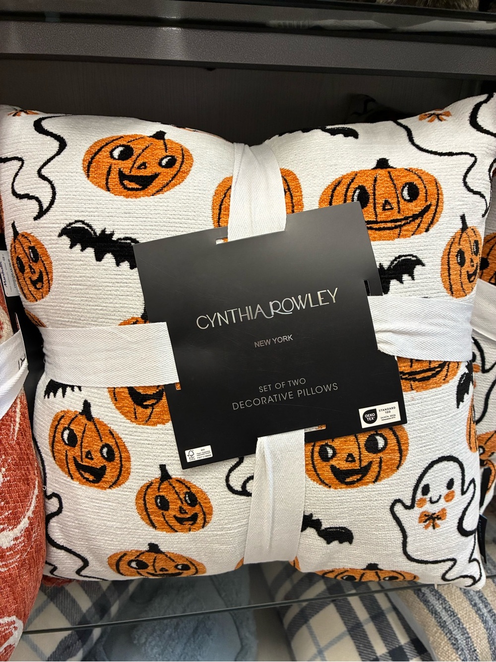 Cynthia Rowley White, Orange & Black Halloween Pumpkin Pillow Set